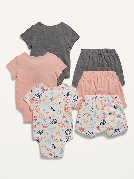 View large product image 2 of 2. Unisex 6-Piece Bodysuit and Pull-On Shorts Set for Baby