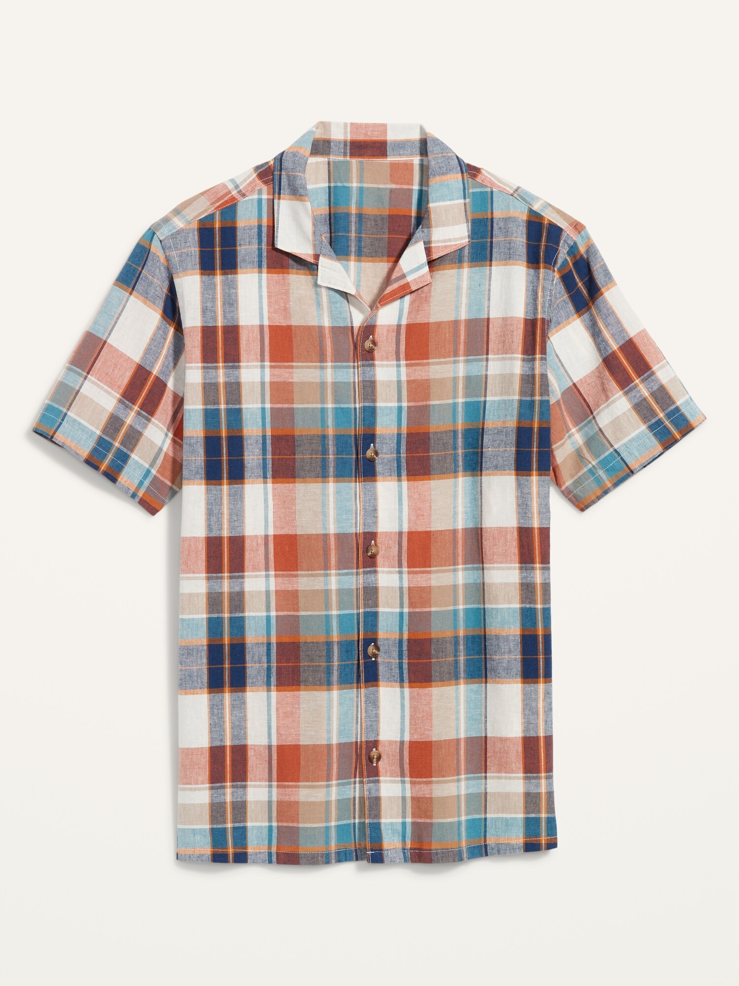 Plaid Linen & Cotton Camp Shirt