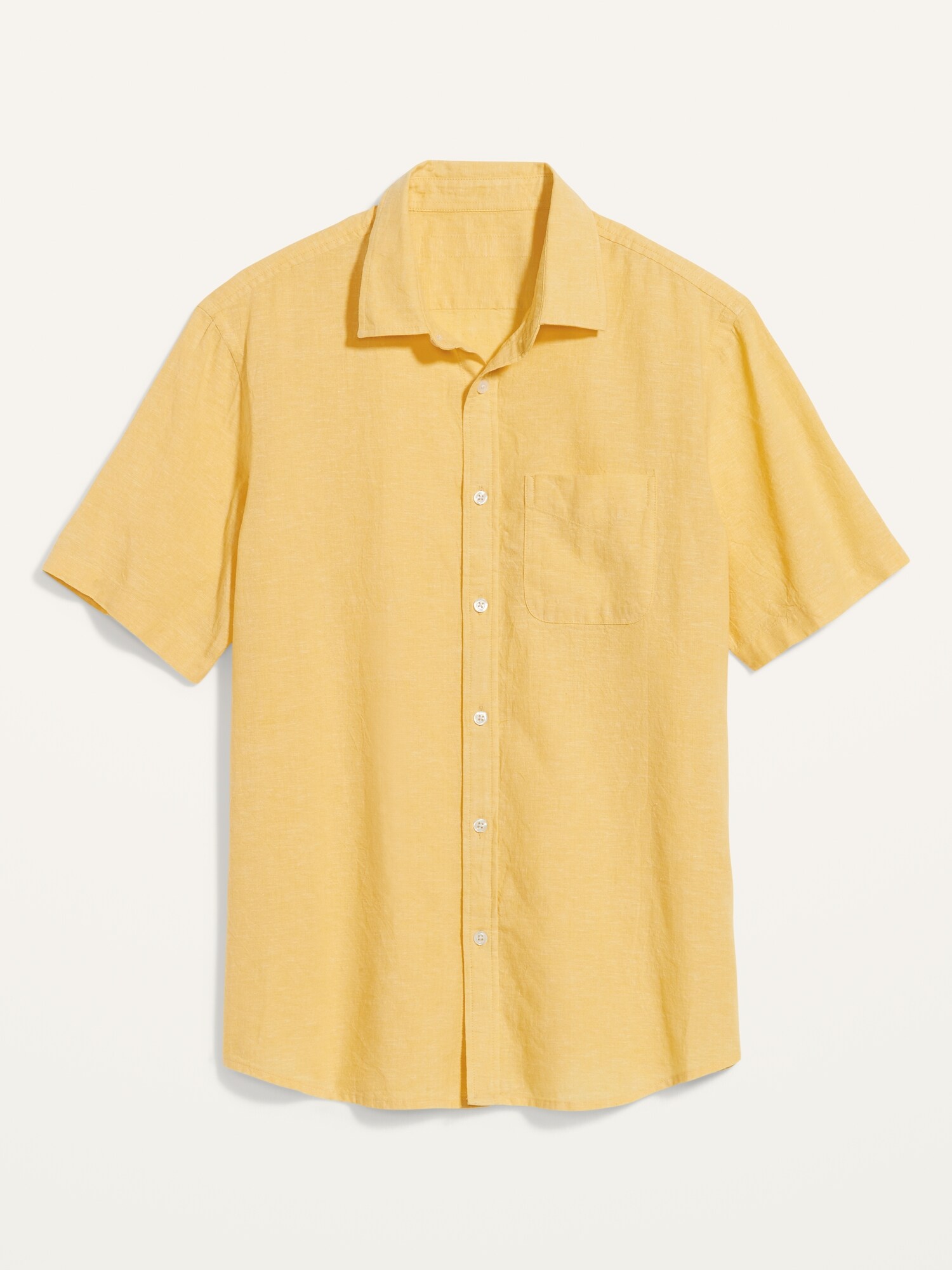 Old Navy Men's Linen-Blend Everyday Short-Sleeve Shirt Light Yellow Regular Size S