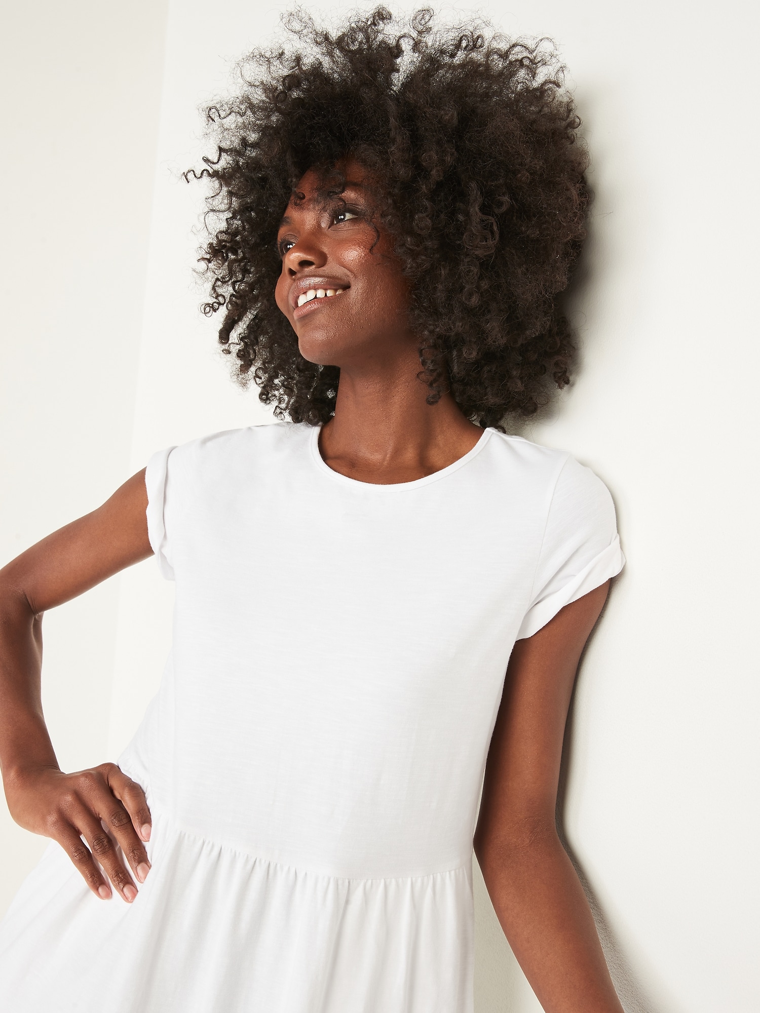 Short-Sleeve Tiered Slub-Knit Midi 