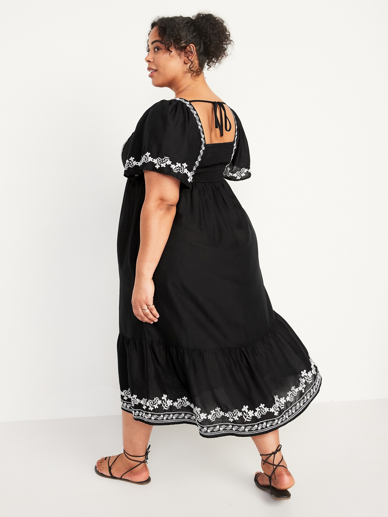 Lucky Brand Black Embroidered Tiered Midi Dress Size Medium