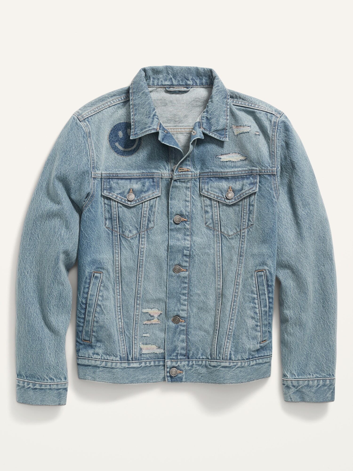 Gender-Neutral Distressed Non-Stretch Jean Jacket for Adults | Old Navy