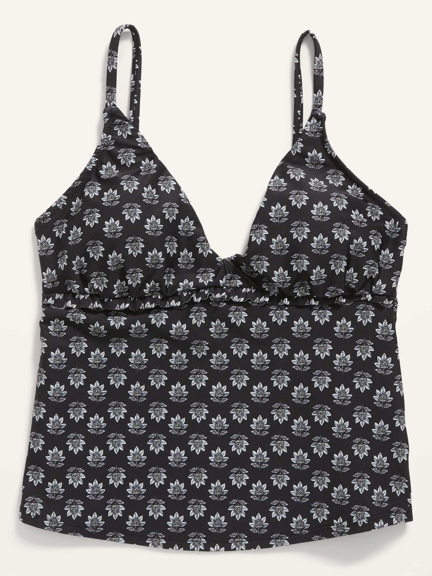 V-Neck Ruffle-Trimmed Tankini Swim Top