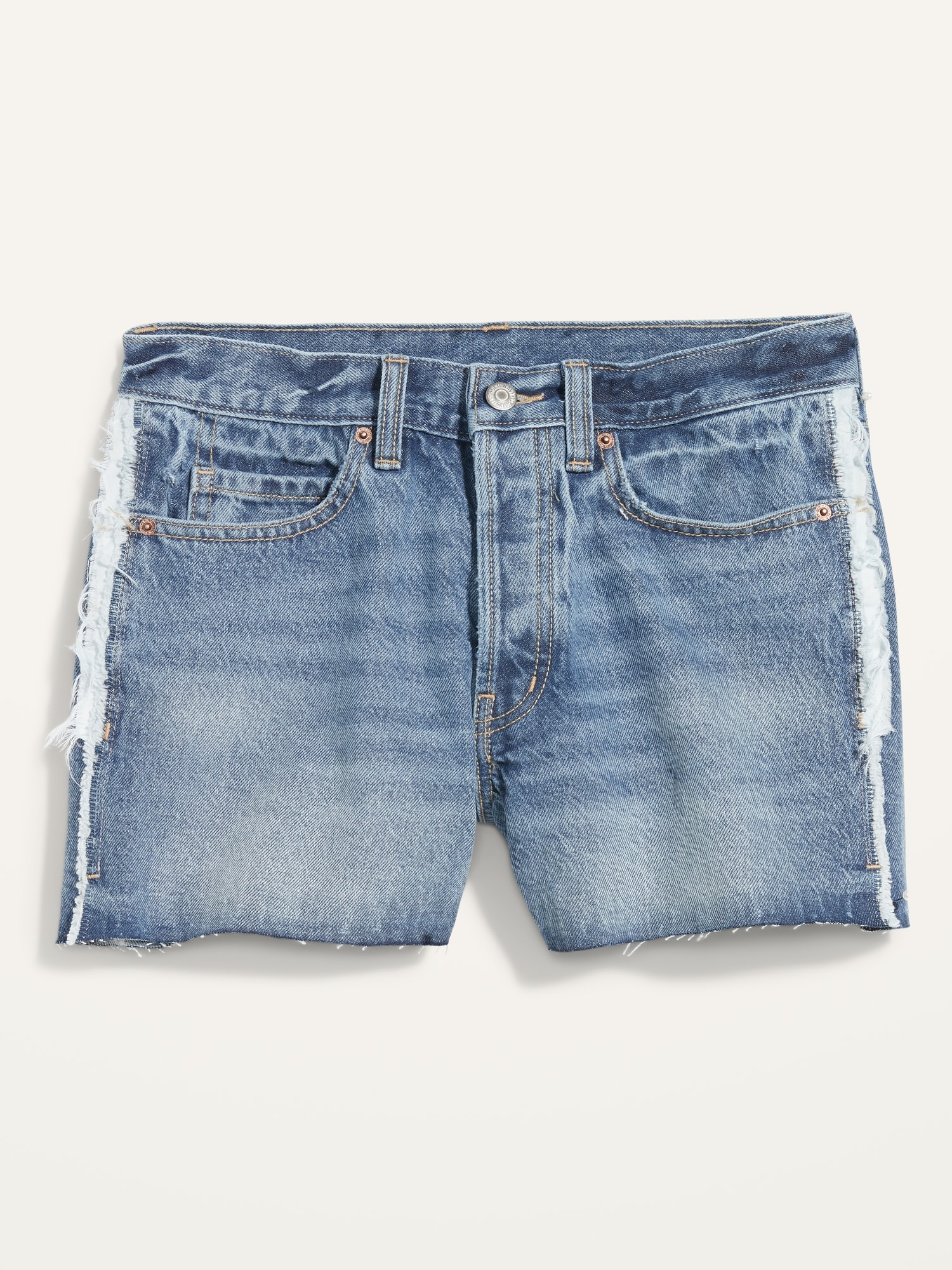 Higher High-Waisted Button-Fly Sky-Hi A-Line Non-Stretch Cut-Off Jean Shorts  for Women -- 3-inch inseam