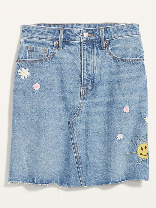 Image number 4 showing, Higher High-Waisted Button-Fly Embroidered Mini Jean Skirt for Women