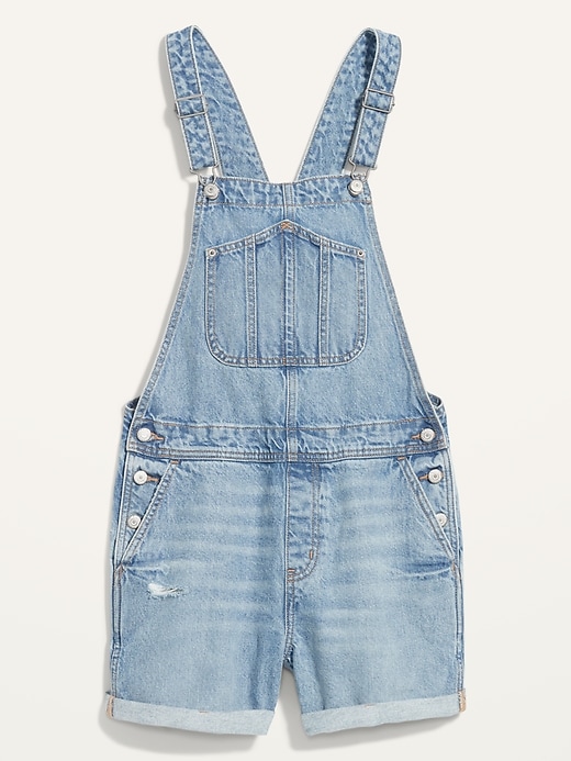 Slouchy Straight Non-Stretch Jean Short Overalls --