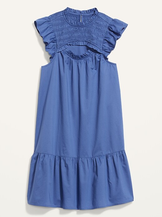 Image number 4 showing, Flutter-Sleeve Cotton-Poplin Smocked Cut-Out Mini Swing Dress for Women