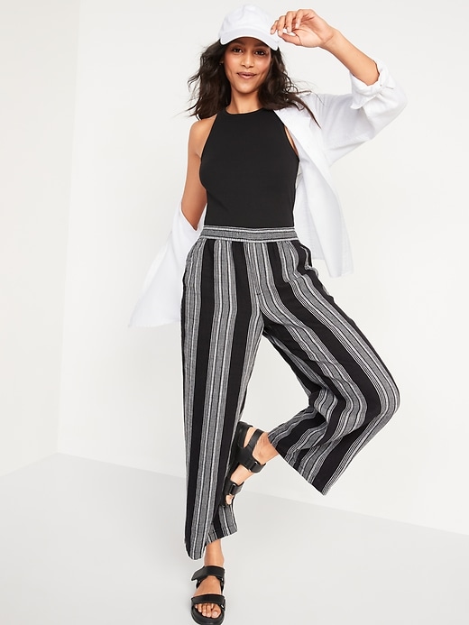 Image number 3 showing, High-Waisted Striped Linen-Blend Wide-Leg Pants for Women