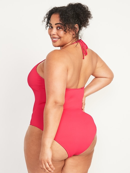 Image number 8 showing, Rib-Knit One-Piece Halterneck Swimsuit