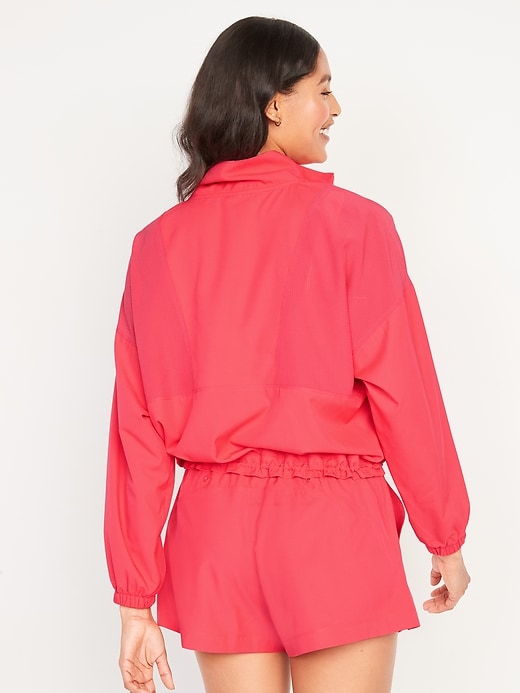 Oversized StretchTech Cropped Quarter-Zip Windbreaker Jacket for Women