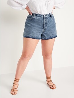 Higher High-Waisted Button-Fly Sky-Hi A-Line Cut-Off Non-Stretch Jean Shorts for Women -- 3-inch inseam