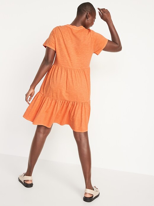 Image number 2 showing, Short-Sleeve Tiered Mini Swing Dress for Women