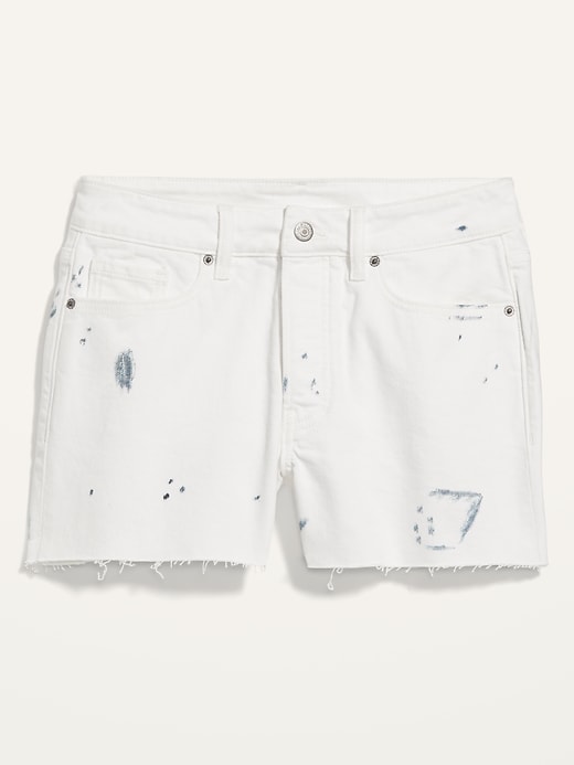 Image number 4 showing, High-Waisted Button-Fly OG Straight Paint-Splatter Cut-Off Shorts -- 3-inch inseam