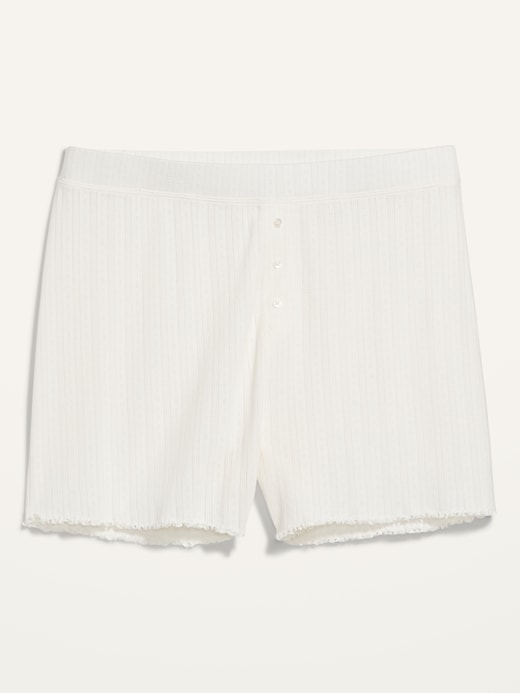 Image number 4 showing, High-Waisted Lettuce-Edge Pointelle-Knit Pajama Shorts -- 3-inch inseam