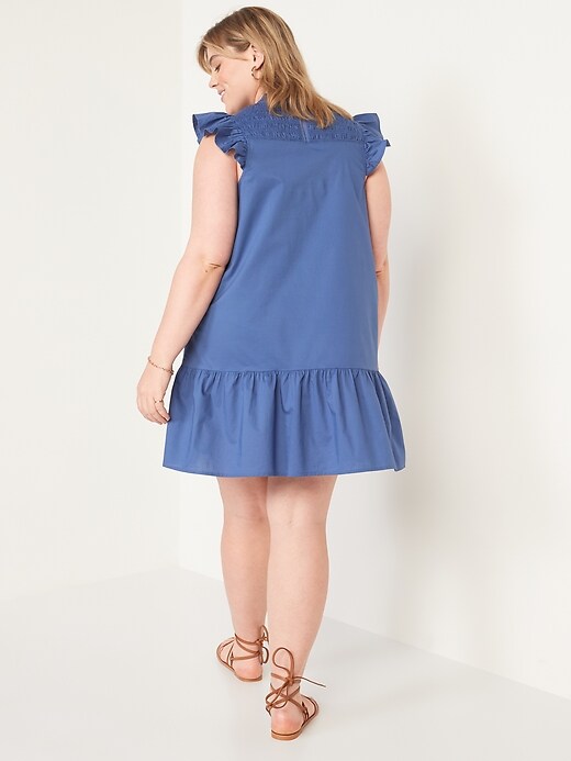 Image number 6 showing, Flutter-Sleeve Cotton-Poplin Smocked Cut-Out Mini Swing Dress for Women