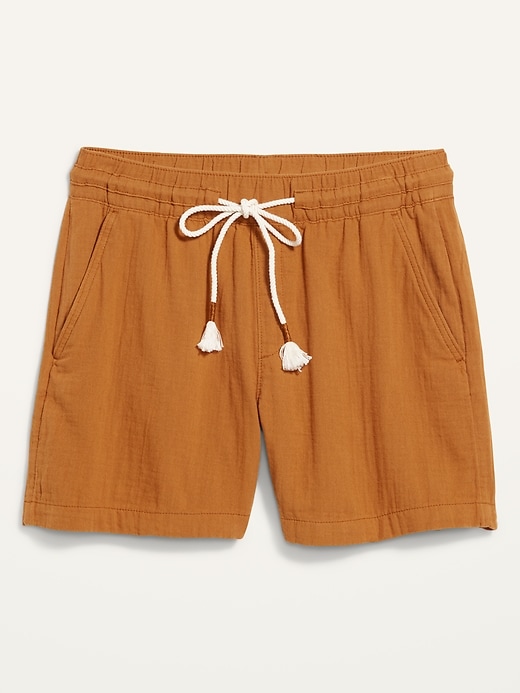 Image number 4 showing, High-Waisted Textured Cotton Pull-On Shorts for Women -- 5-inch inseam