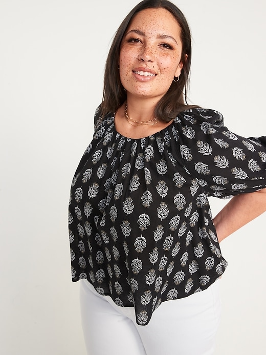 Image number 7 showing, Printed Puff-Sleeve Tie-Back Top for Women