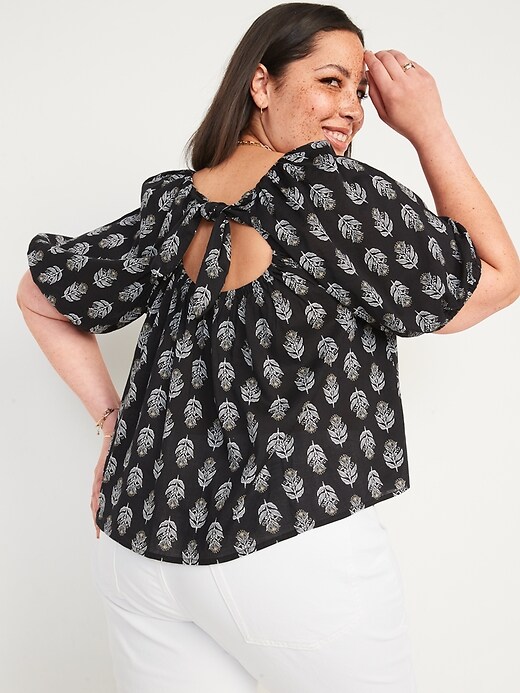 Image number 8 showing, Printed Puff-Sleeve Tie-Back Top for Women