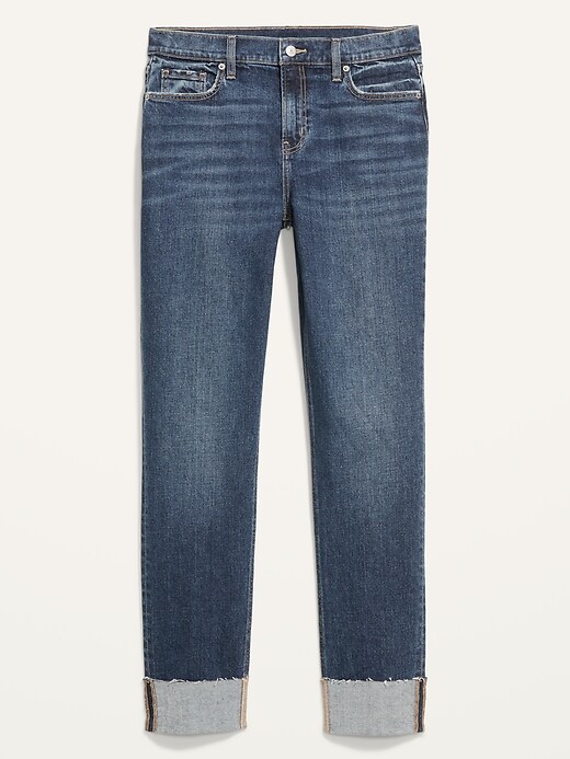 Image number 3 showing, Mid-Rise Dark-Wash Boyfriend Jeans for Women