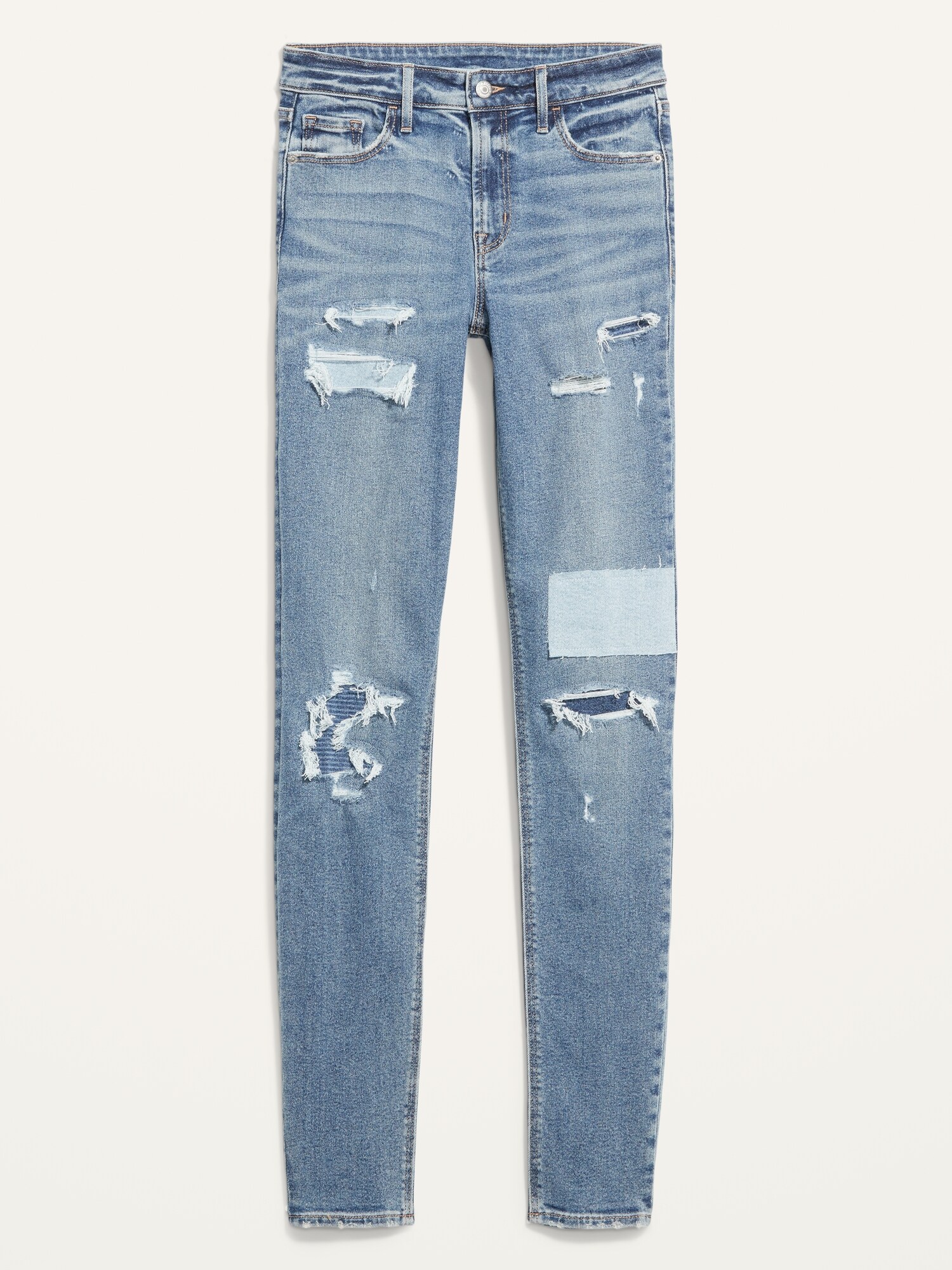 Mid-Rise Rockstar Super-Skinny Patchwork Ripped Jeans for Women | Old Navy