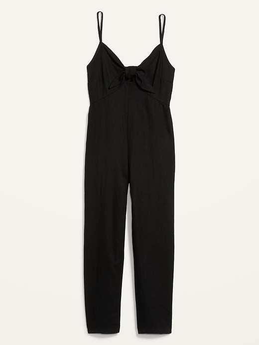 Image number 4 showing, Cropped Knotted Cutout Smocked Linen-Blend Wide-Leg Jumpsuit for Women