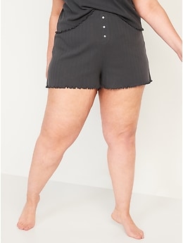 High-Waisted Lettuce-Edge Pointelle-Knit Pajama Shorts for Women -- 3-inch inseam