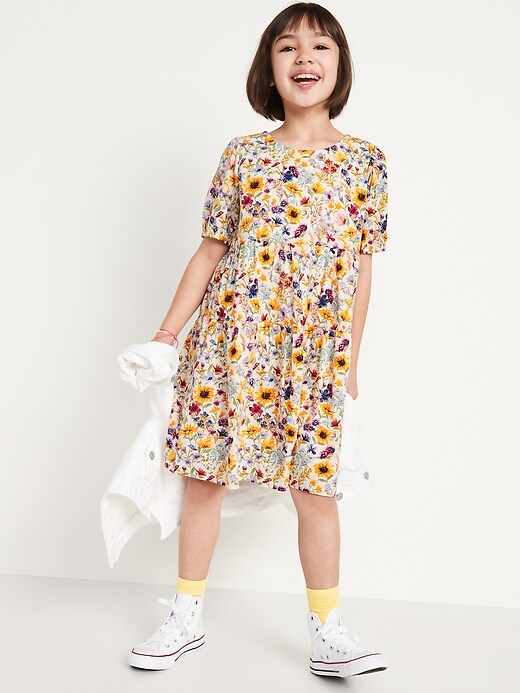 View large product image 2 of 3. Puff-Sleeve Tiered All-Day Swing Dress for Girls