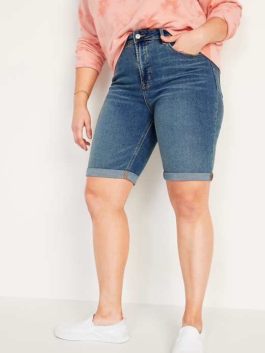 Image number 5 showing, High-Waisted Cuffed Bermuda Jean Shorts for Women -- 9-inch inseam