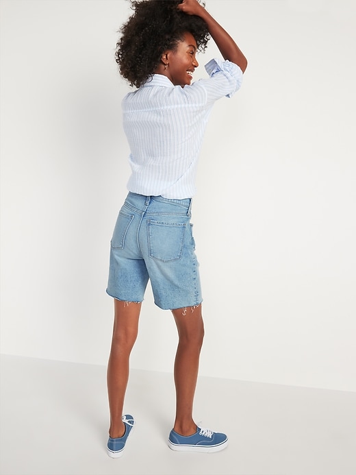 Image number 2 showing, Extra High-Waisted Sky-Hi Straight Button-Fly Cut-Off Jean Shorts for Women -- 7-inch inseam