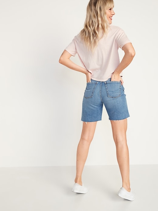 Image number 2 showing, Extra High-Waisted Sky-Hi Button-Fly Ripped Jean Shorts for Women -- 7-inch inseam