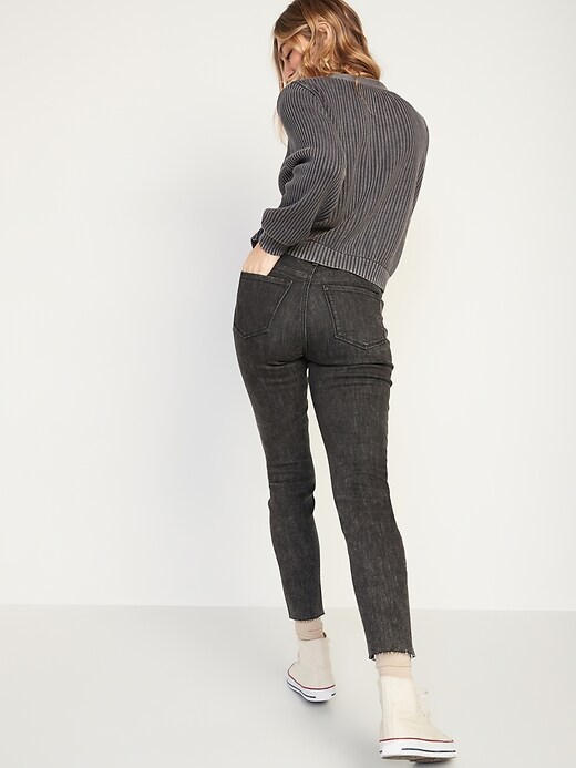 Image number 2 showing, High-Waisted Rockstar Super-Skinny Gray Ripped Ankle Jeans for Women