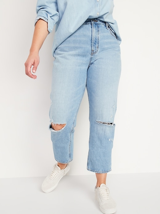 Image number 5 showing, High-Waisted Slouchy Straight Cropped Ripped Jeans for Women