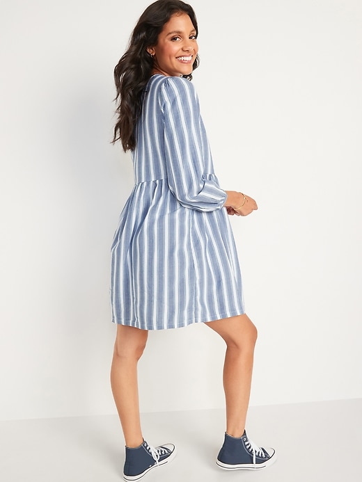 Image number 2 showing, Long-Sleeve Button-Down Mini Swing Dress for Women