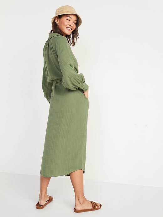 Image number 2 showing, Long-Sleeve Waist-Defined Midi Dress for Women