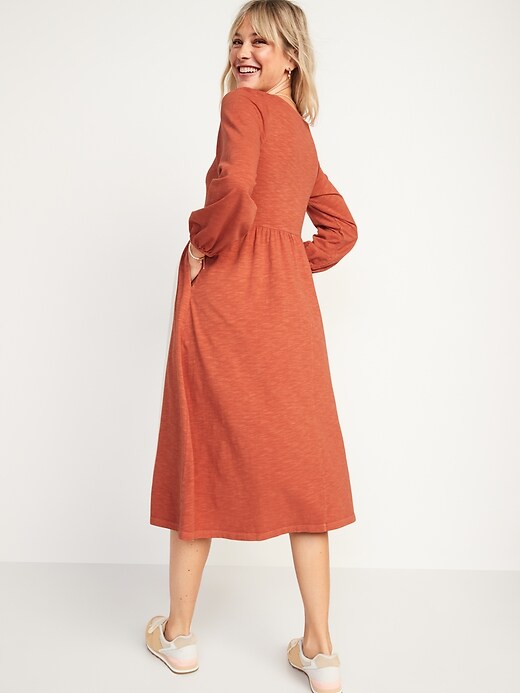 Image number 2 showing, Long-Sleeve Fit & Flare Slub-Knit Midi Dress for Women