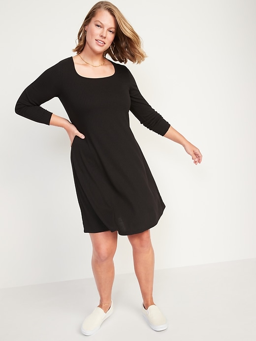 Image number 5 showing, Fit & Flare Rib-Knit Long-Sleeve Mini Dress