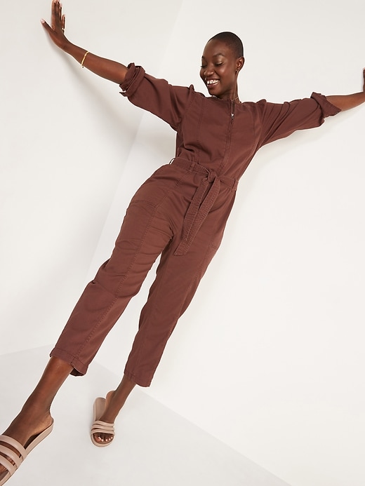 Image number 5 showing, Long-Sleeve Zip-Front Cropped Utility Jumpsuit for Women
