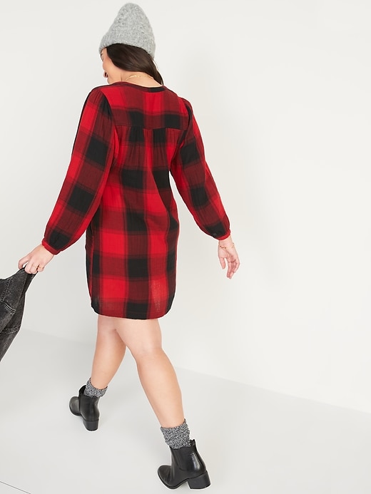Image number 6 showing, Long-Sleeve Plaid Mini Swing Dress for Women