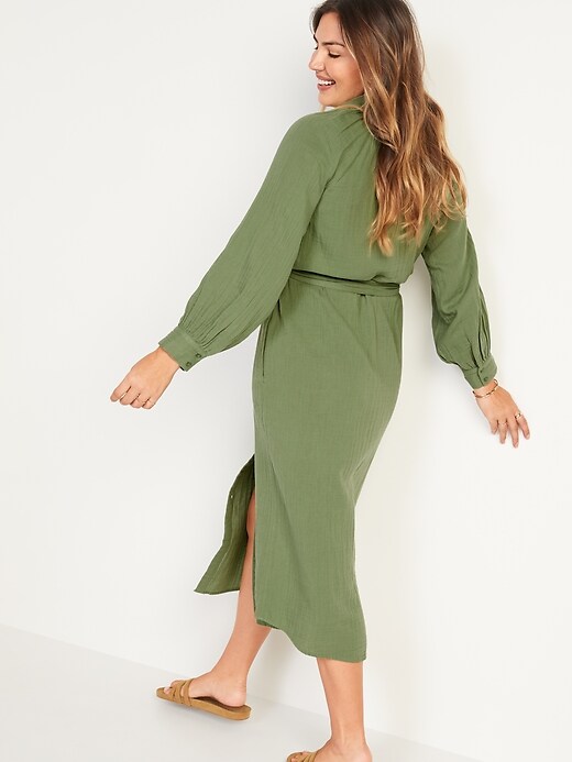 Image number 6 showing, Long-Sleeve Waist-Defined Midi Dress for Women