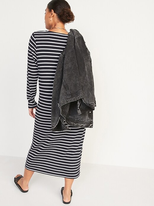 Image number 6 showing, Striped Rib-Knit Cardigan Sweater Midi Dress for Women
