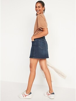 High-Waisted Button-Front Mini Jean Skirt for Women