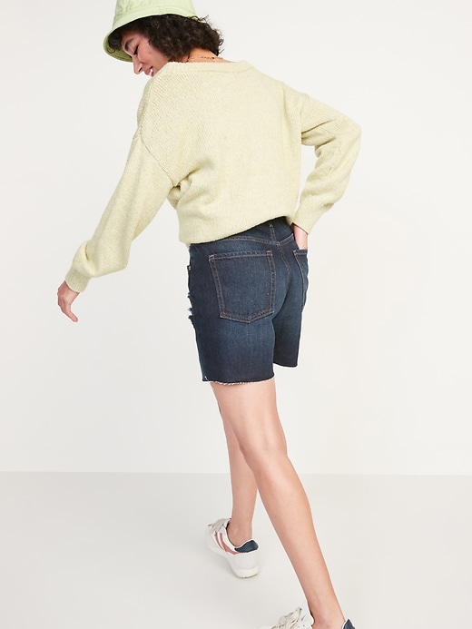 Image number 2 showing, High-Waisted Slouchy Straight Ripped Cut-Off Jean Shorts for Women -- 5-inch inseam