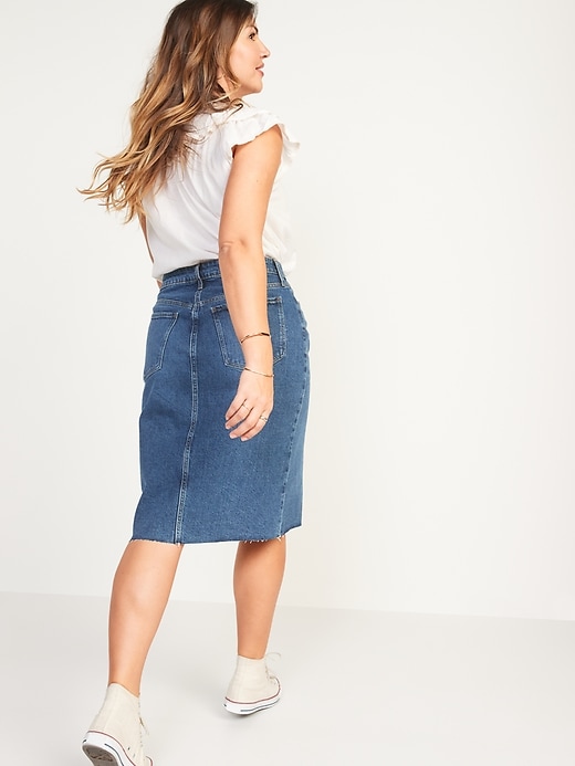Image number 6 showing, Higher High-Waisted Button-Fly Cut-Off Jean Pencil Skirt