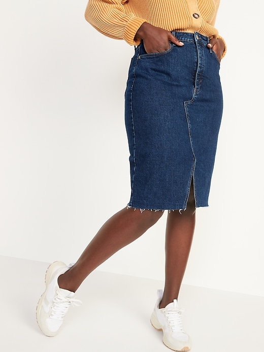 Image number 5 showing, Higher High-Waisted Button-Fly Jean Pencil Skirt