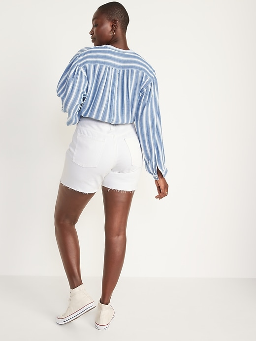 Image number 6 showing, High-Waisted Slouchy Straight White Cut-Off Jean Shorts for Women -- 5-inch inseam