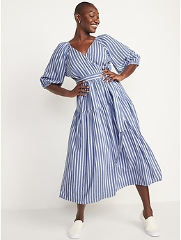 Waist Defined Striped Tie Belt Midi Wrap Dress Old Navy