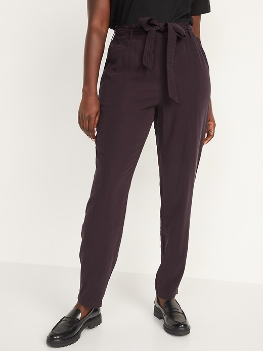 High-Waisted Cropped Belted Straight-Leg Pants for Women