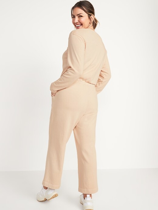Image number 6 showing, Long-Sleeve Cropped French-Terry Utility Jumpsuit for Women