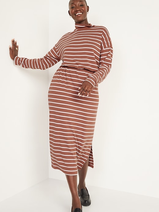 Image number 5 showing, Long-Sleeve Waist-Defined Rib-Knit Striped Midi Sweater Dress for Women