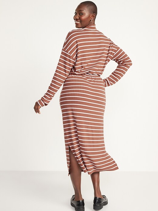 Image number 6 showing, Long-Sleeve Waist-Defined Rib-Knit Striped Midi Sweater Dress for Women